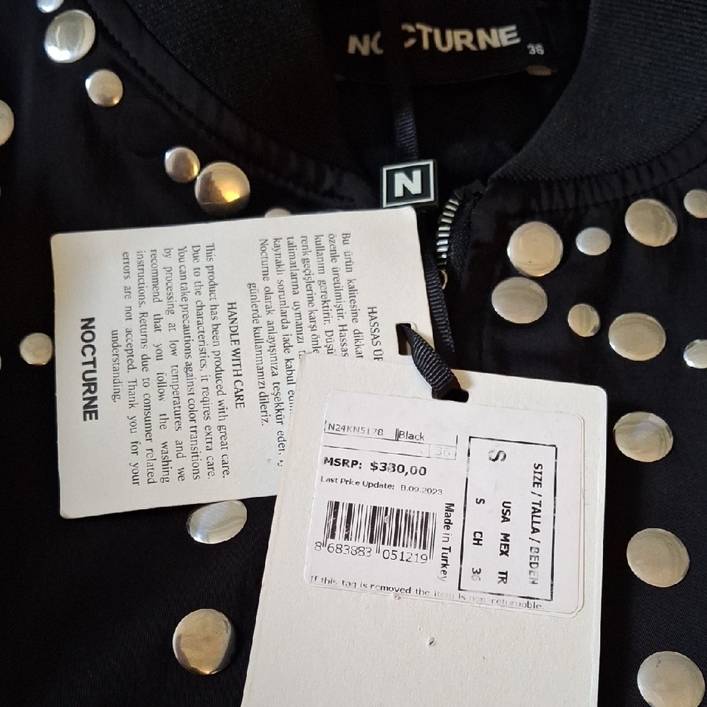 Elegant Studded Black Bomber Jacket - Picture 5 of 5
